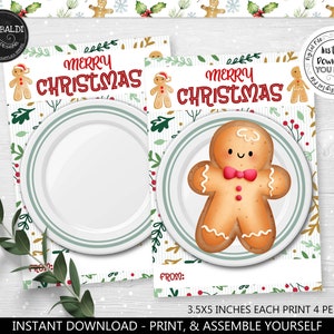 Printable Christmas Cookie Card Santa Cookie Tag Instant download Gingerbread Cookie Card Holder Happy Holiday 3.5&quot;x5&quot; Mini Cookie Card CH
