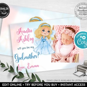 Editable Godmother Proposal Card Godmother Printable Card Instant Download Godmother Request Card Be my Fairy Godmother Photo Card 1 GMR