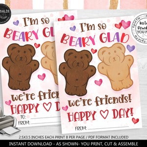 Teddybär Grahams Valentinstag Karten Beary Glad Friends Tag Valentine's Cookie Card Bear Geschenkanhänger Instant Download Bear Cookie Tags VL
