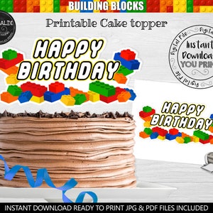 Printable Building Blocks Cake Topper Building Blocks Centerpieces Building Blocks Birthday Party Decorations Building Bricks Party BKBC