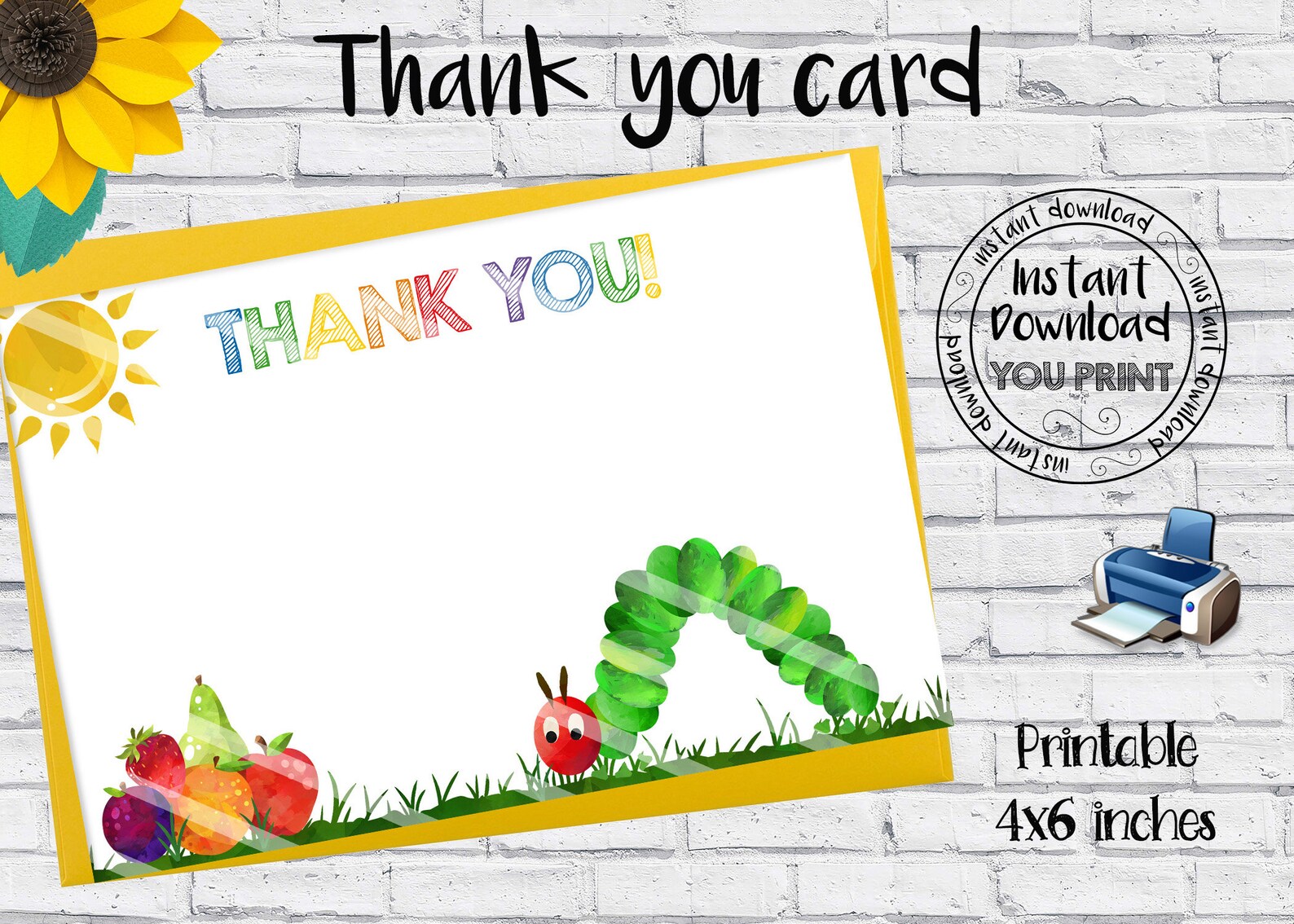 Printable Caterpillar Thank You Card, Caterpillar Birthday Thank You