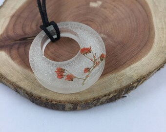 Orange Baby's Breath Resin Necklace