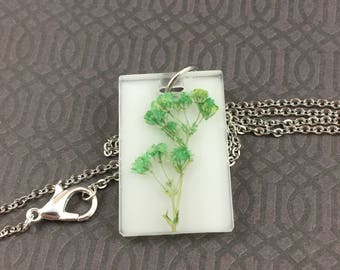 Teal Baby's Breath Resin Necklace