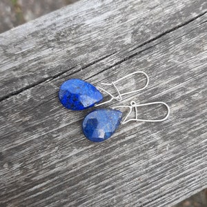 Lapis lazuli silver earrings, dark blue teardrop earrings, uk handmade, navy blue jewelry