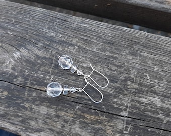 Clear Czech glass earrings, silver transparent earrings, uk handmade, everyday earrings