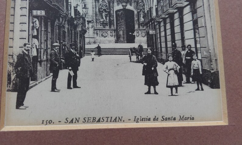 Black and White 150 Iglsia de Santa Maria and 15a Caseta Real de Banos Two Antique Mounted Photographic Postcards of San Sebastian