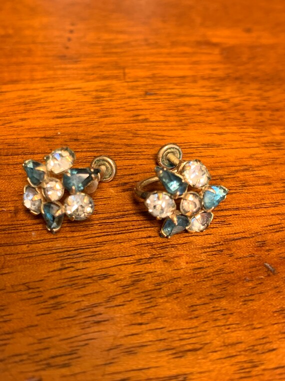 Vintage M&S Gold Filled Clear and Aqua Rhinestone… - image 3