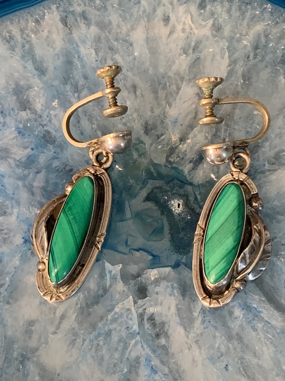 Old Mexico Antique Silver and Malachite Earrings