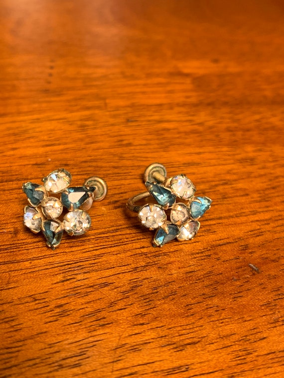 Vintage M&S Gold Filled Clear and Aqua Rhinestone… - image 4