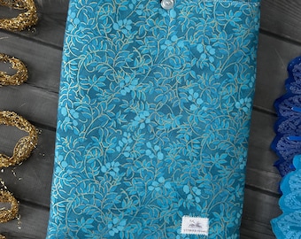 SPRING Book Sleeve - Teal/Gold Ivy Cotton w/White Minky