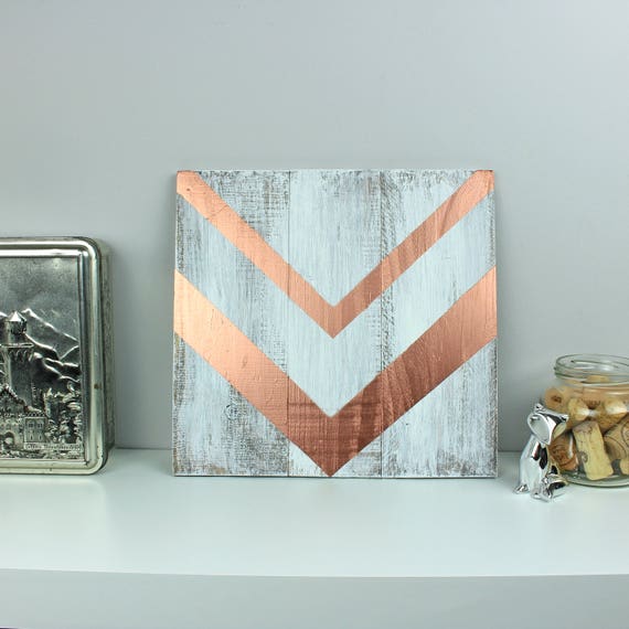 White distressed rustic wood wall decor Rose gold arrow ...