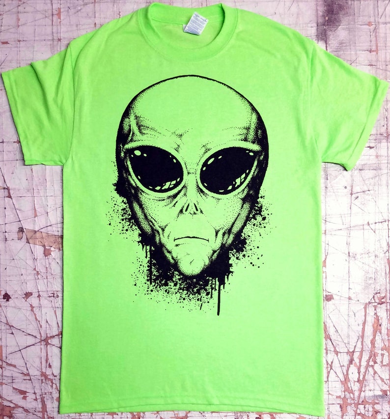 Alien Grey on Neon Green Tee Shirt Etsy