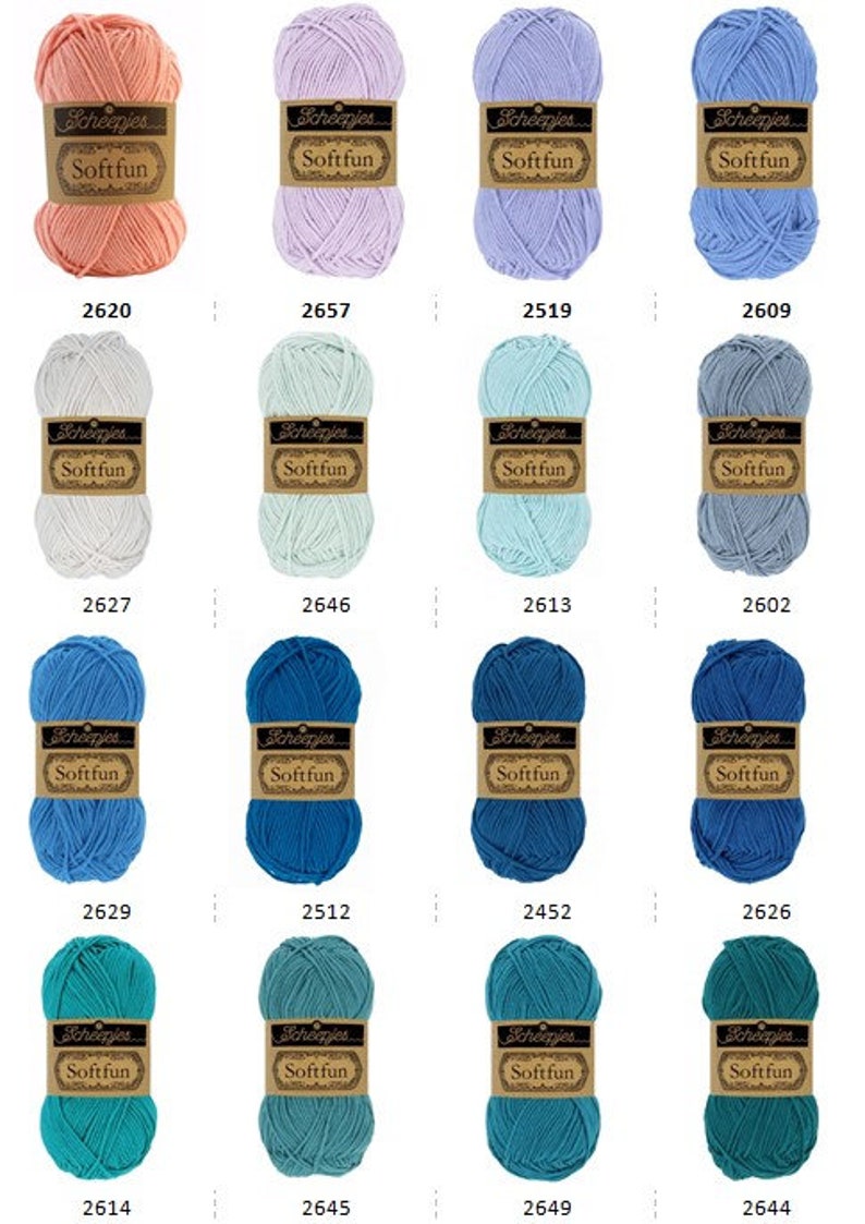 Scheepjes Softfun Yarn. Cotton and Acrylic, Machine Washable. 50g