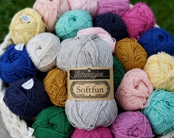 Scheepjes Softfun-garen. Katoen en acryl, machinewasbaar. 50 g / 140 m.