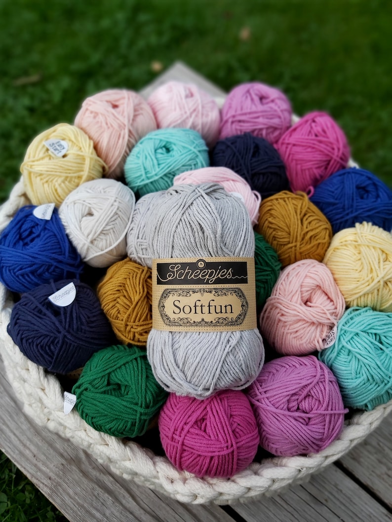 Scheepjes Softfun Yarn. Cotton and Acrylic, Machine Washable. 50g