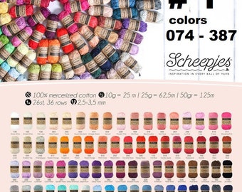 Scheepjes Catona Mercerized Cotton Yarn, 50g Skein, Colors 074-387