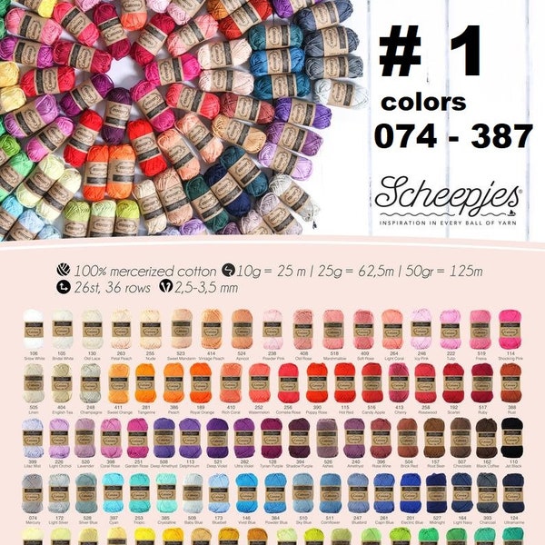 Scheepjes Catona yarn 50g. Colors 074-387. Cotton yarn for doily, amigurumi, mandala making.