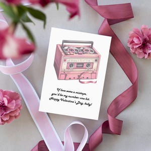 Carte de Saint-Valentin vintage avec lecteur de cassettes - Note d'amour nostalgique