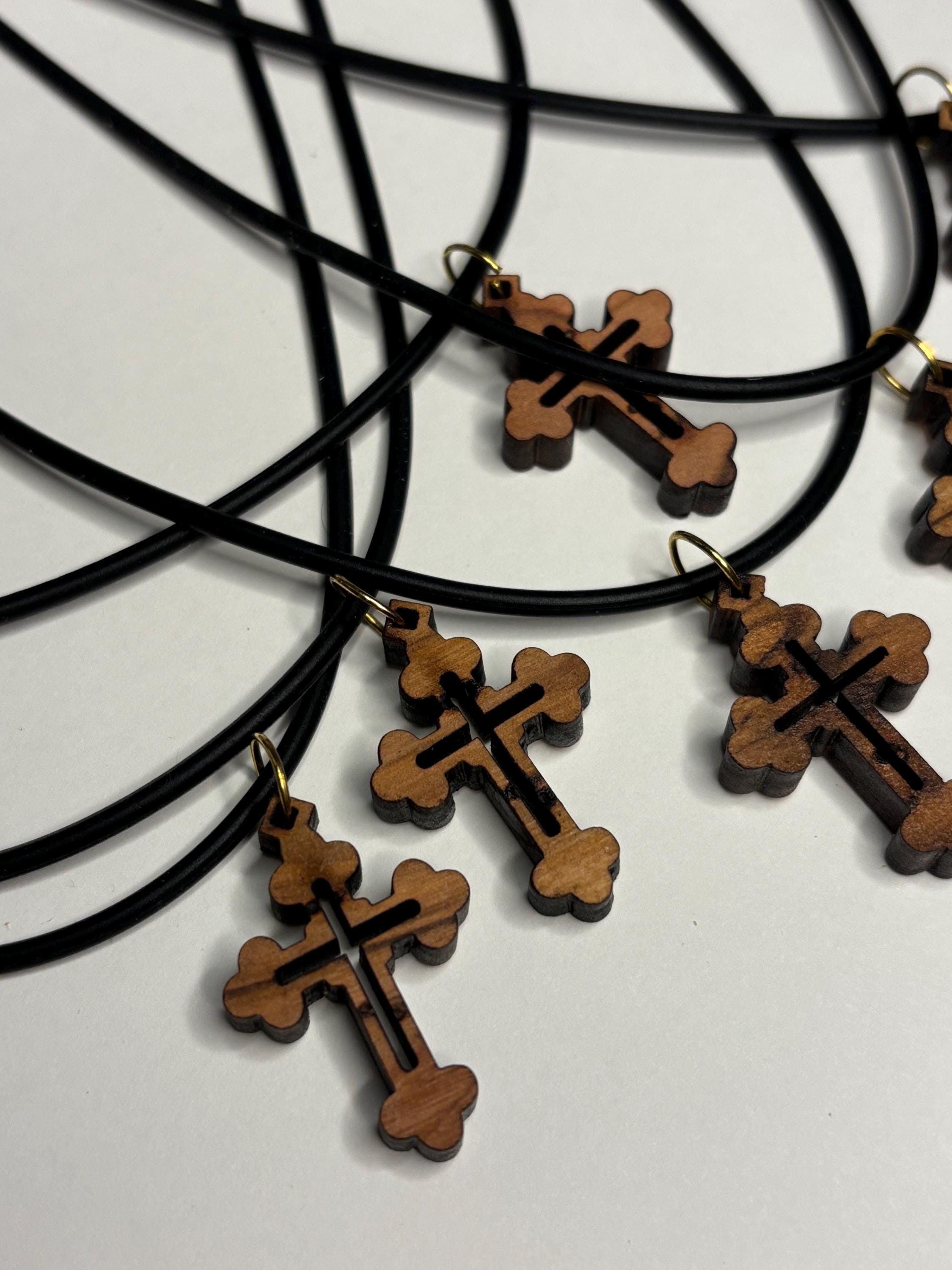 Olive Wood Cross Necklace with Silicone Cord