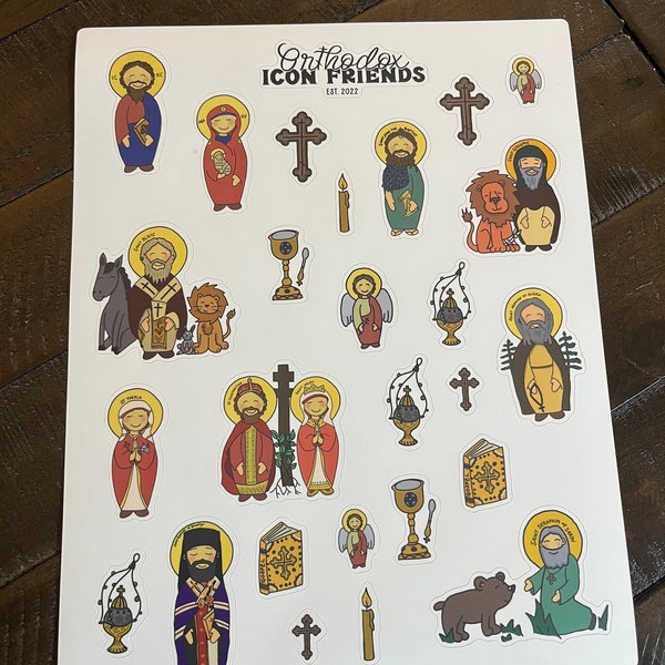 Orthodox Icon Friends Vinyl Sticker Sheet (8” by 10”)