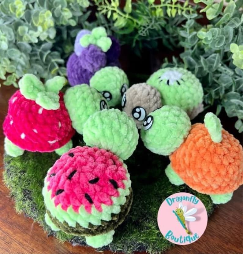 5-in-1 Mini FruiTurtle PDF Digital CROCHET PATTERN in English crochet turtles, turtle pattern, crochet fruit turtle image 3