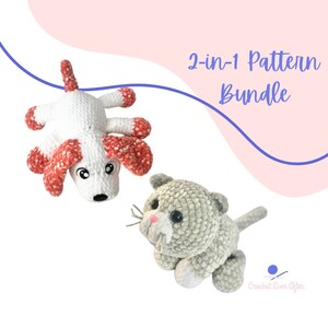 2-in-1 Pattern Bundle for Splooting Kitty + Puppy | PDF Digital CROCHET PATTERN in English | crochet cat, dog crochet pattern