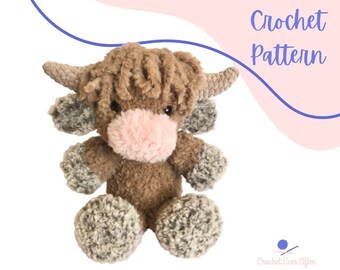 Hughie the Highland Cow Crochet Pattern: Faux Fur Plush (PDF Digital)