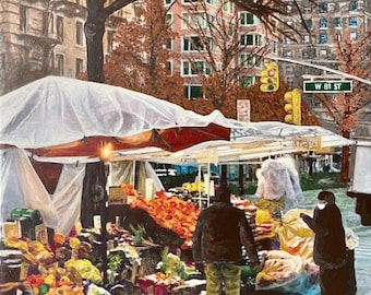 Pintura acrílica original: Mañana de Navidad en el Upper Westside, 2020