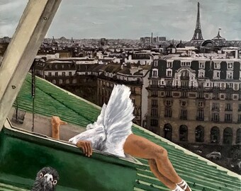 Giclée firmado a mano sobre lienzo estirado: "Photobomb parisino"
