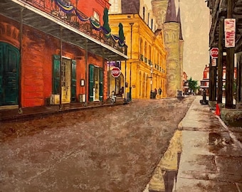 Impresión giclée firmada a mano: Vieux Carre Pluvieux