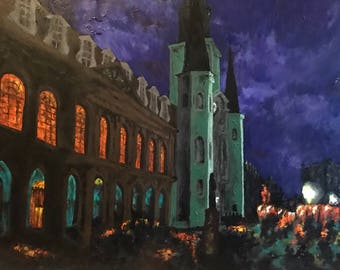 ¡OFERTA A MITAD DE DESCUENTO! Pintura original "Este es su momento: Jackson Square de noche"; 2017