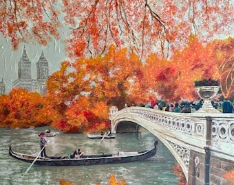 Impresión Giclee firmada a mano: Central Park, Bow Brdge