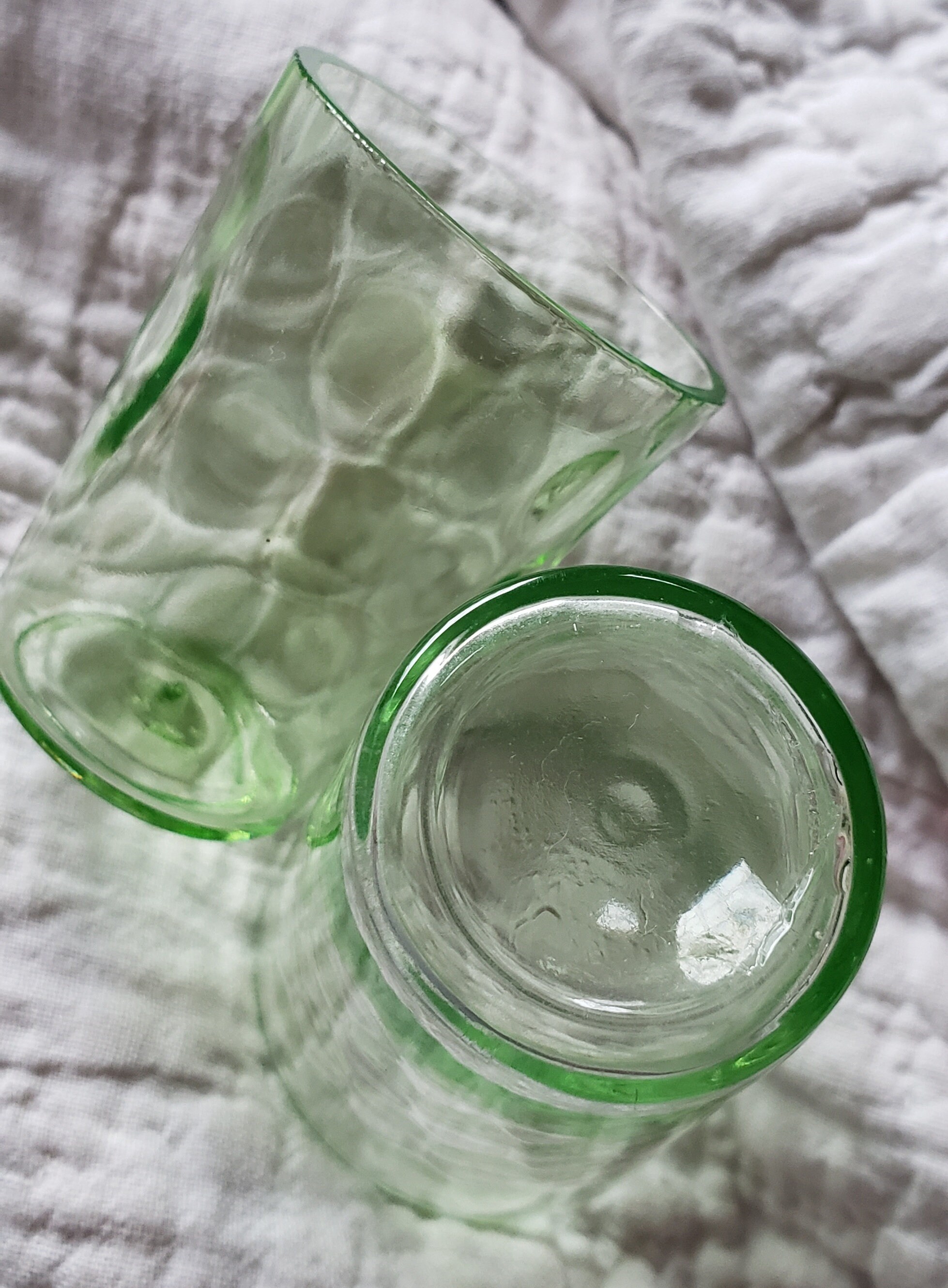 Two Vintage Green Depression Glass Shot Glasses Etsy