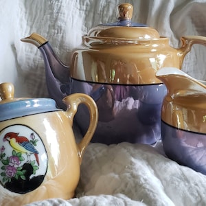 Vintage Lusterware Teapot, Cream and Sugar