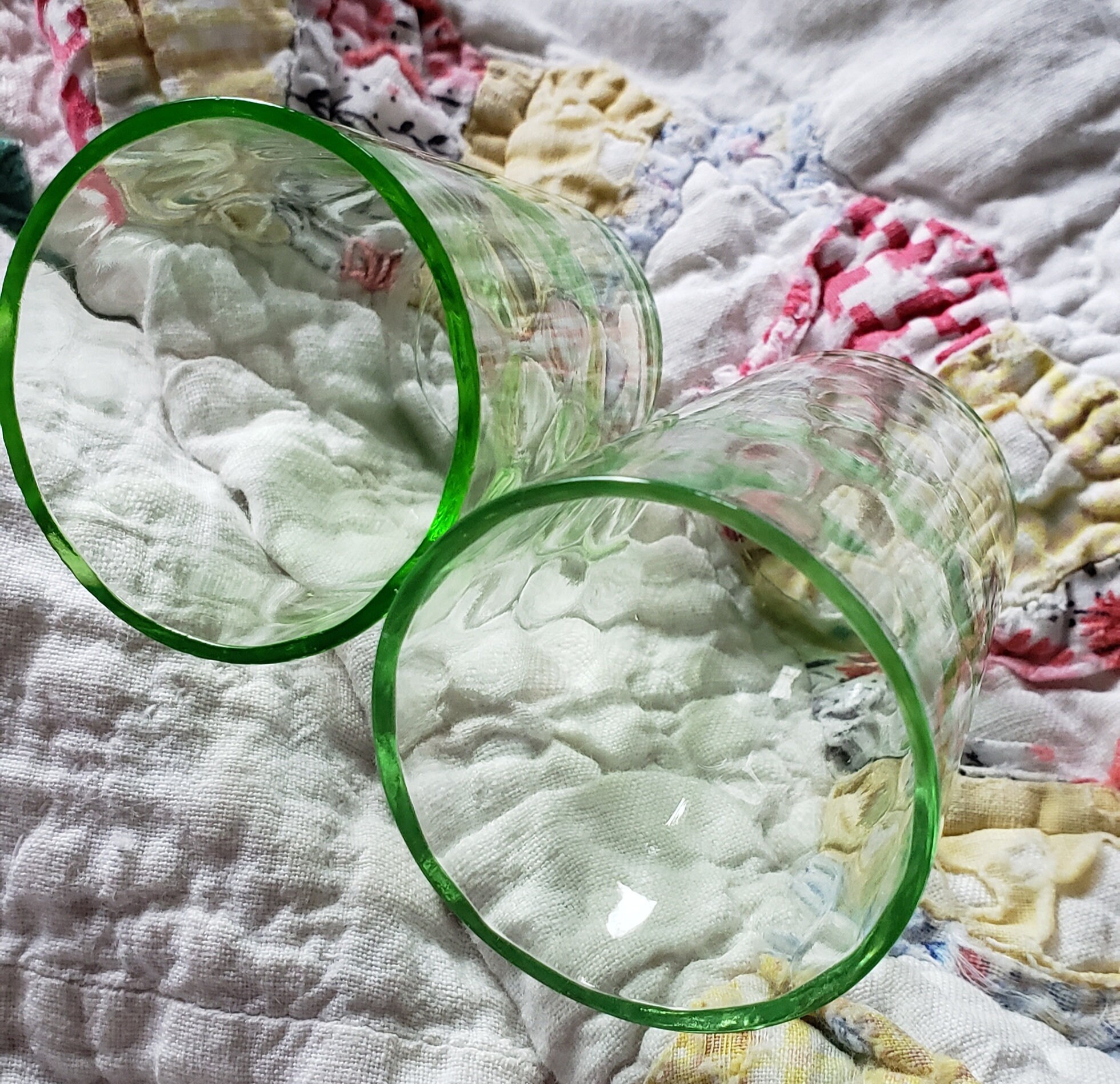 Two Vintage Green Depression Glass Shot Glasses Etsy