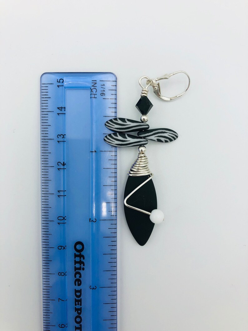 beach glass wire wrapped zebra dangle earrings sea glass earrings-black and white sea glass earrings-woman/'s gift-weddings-zebra jewelry