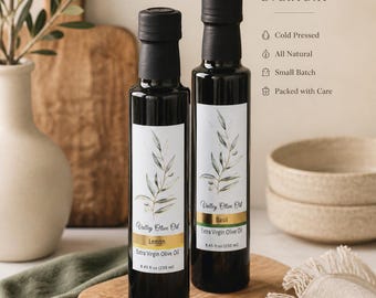 Lemon & Basil Extra Virgin Olive Oil | Cold Pressed Fused EVOO Gift Set | Small Batch Gourmet Olive Oil | Display Props Not Included