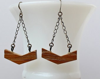 Rustic Reclaimed Wood Earrings for Women. Handmade Wooden Earrings. 5 Year Anniversary Gift for Her Minimal Earrings Cute Gift Idea Under 20