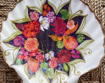 Large Floral Ring Dish | Trinkets | Jewelry Catchall | Desk Accessory | Candy | Keys and Change