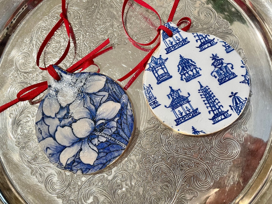 Chinoiseries Blue and White Hand-Painted Ornament