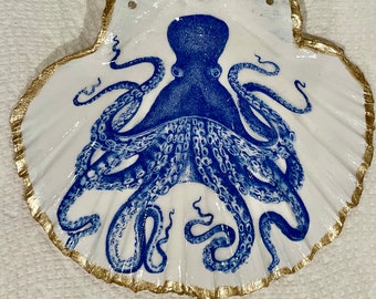 Octopus Scallop Shells/FLAT Scallop Shells/Octopus Hanging Wall Hanging Decor/Flat Tray/Coaster