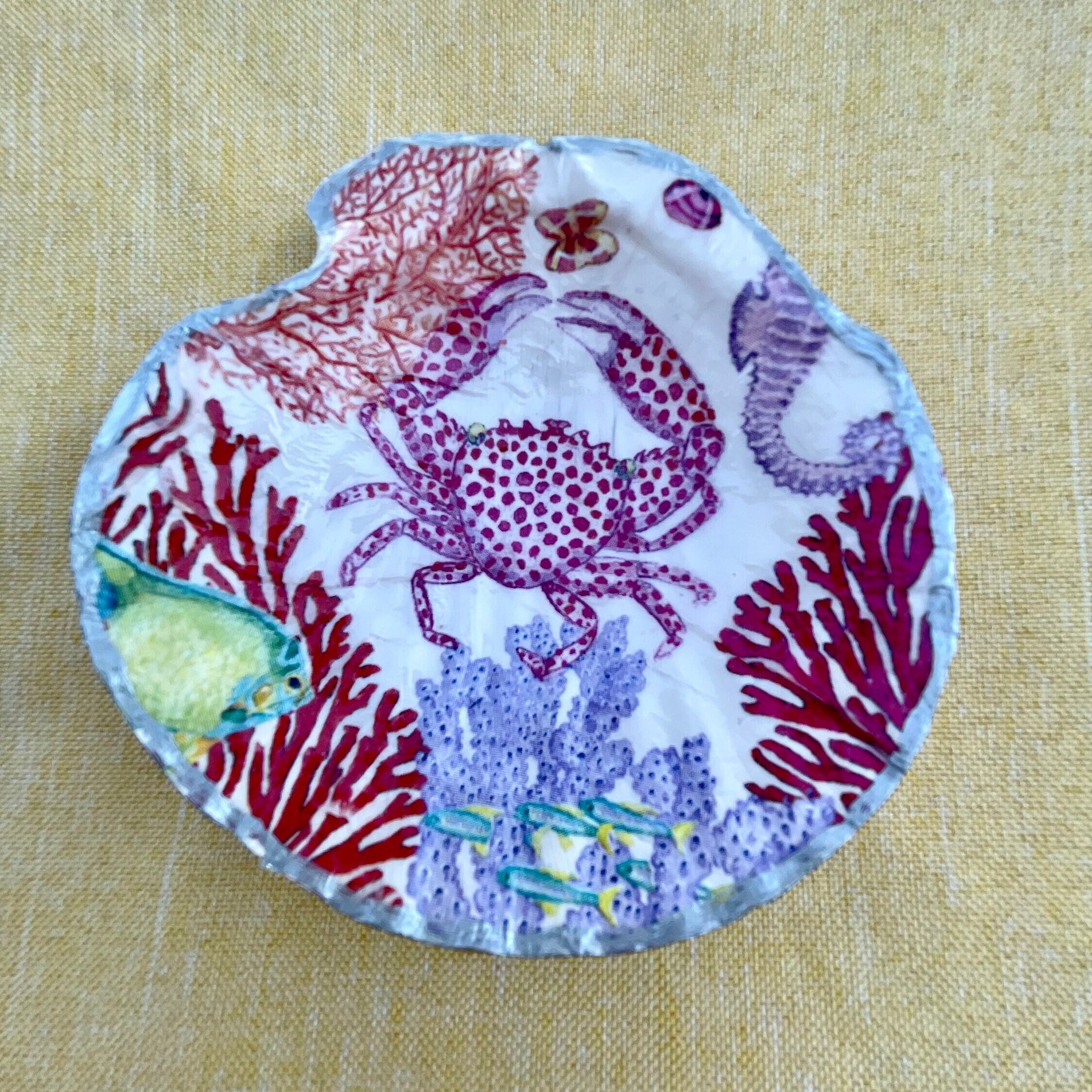 Ring Dish/sea Life/scallop Shell/red/pink/purple/ Coral/crab/fish