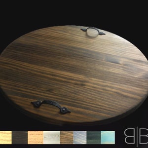 Large solid wood lazy susan with handles Wood turntable with handles