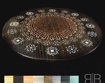 Custom painted lazy susan turntable or tray Large round tray painted mandala Bohemian table centerpiece Boho decor