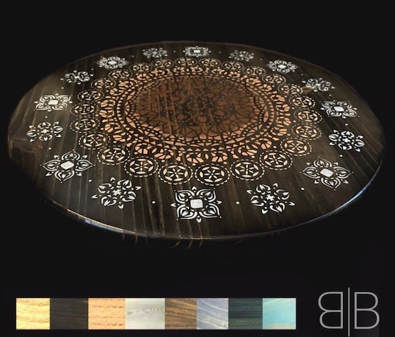 Custom painted lazy susan turntable or tray Large round tray painted mandala Bohemian table centerpiece Boho decor