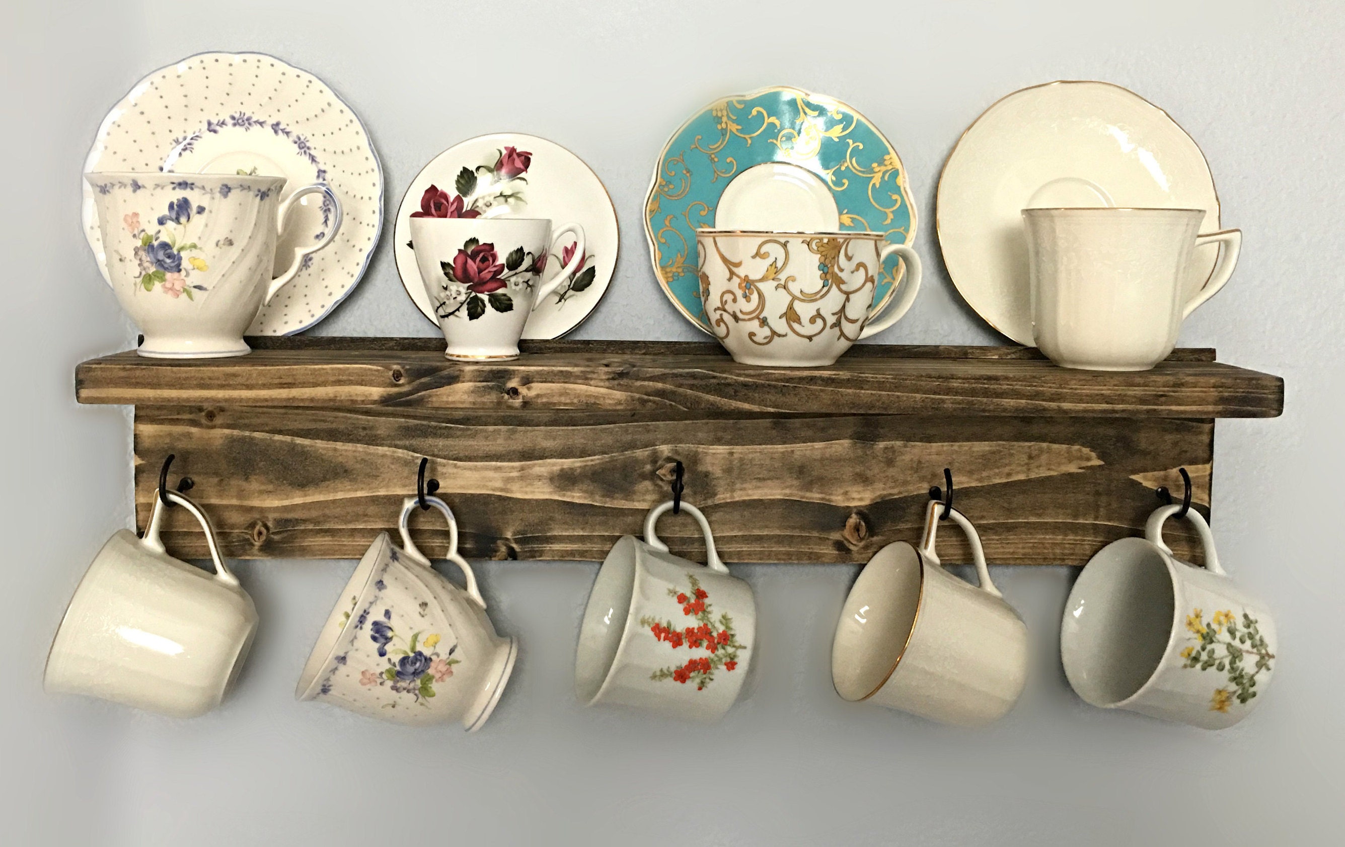 Tea cup display Mug rack Tea cup holder Cup rack Coffee cup Etsy