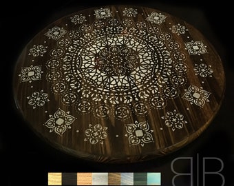 Painted lazy susan turntable Large table centerpiece Boho decor Farmhouse style table decor 24" wood lazy susan Rustic home decor