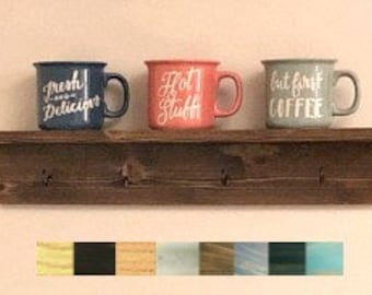 8-cup custom coffee bar shelf with hooks Coffee mug display shelf