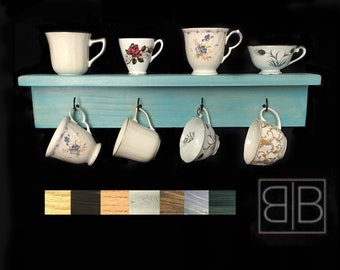 Wood Coffee Mug Holder Aqua Coffee Mug Shelf / Coffee Mug Rack / Gift for Coffee Lover / Rustic Farmhouse Decor