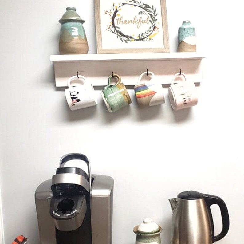 8cup custom coffee bar shelf with hooks Coffee mug display Etsy